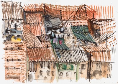 Rooftops, Bogota, 2008 (pióro i akwarela) autorstwa Mary Kuper