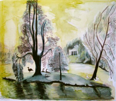 Stourhead, wieczorne jezioro, 2006 (akwarela) autorstwa Mary Kuper