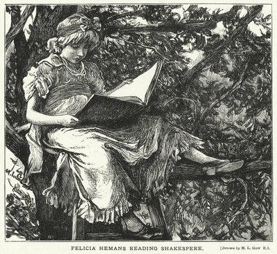 Felicia Hemans czytająca Shakespere (grafika) autorstwa Mary L. Gow