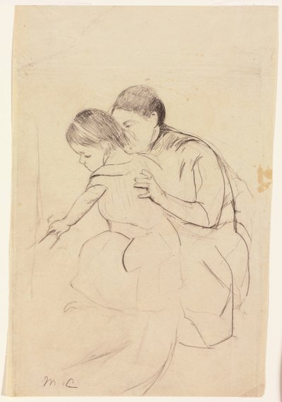 Dziecko z lewą ręką dotykające wanny, trzymane przez pielęgniarkę, c.1891 autorstwa Mary Cassatt