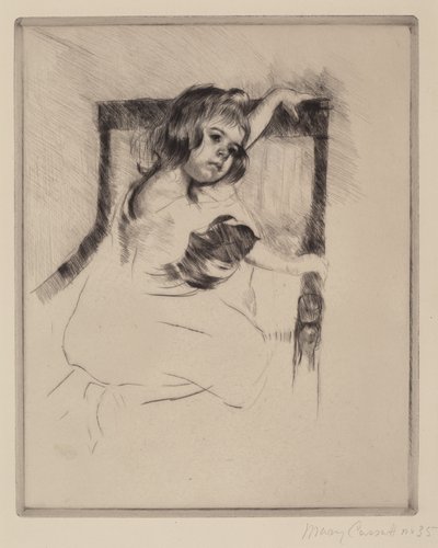 Klęcząc w fotelu (Margot), ok. 1903 (sucha igła) autorstwa Mary Stevenson Cassatt