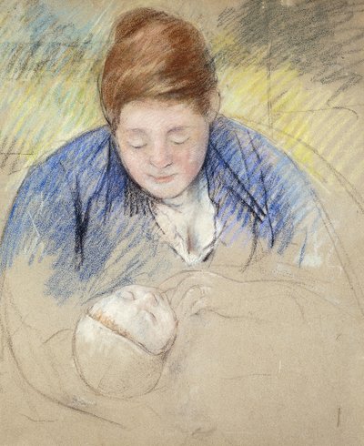 Kobieta pochyla się nad dzieckiem; Kobieta pochylająca się nad dzieckiem, ok. 1907 r. autorstwa Mary Cassatt