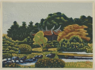 Grafiki przedstawiające Cesarski Ogród Shinjuku (Shinjuku Gyoen hanga) autorstwa Masao Maeda