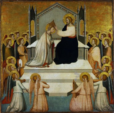 Koronacja Dziewicy - Koronacja Dziewicy - Maso di Banco (?-1348) - 1335-1340 - Tempera na panelu - 51,2x51,7 - Muzeum Szepmuveszeti, Budapeszt autorstwa Maso di Banco