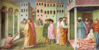 Uzdrowienie kaleki i wskrzeszenie Tabithy autorstwa Masolino da Panicale