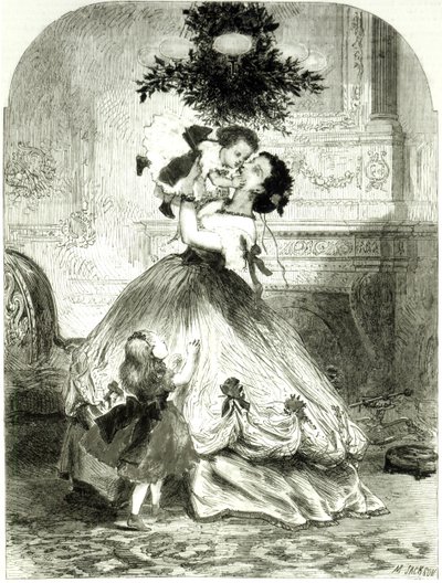 „Pod jemiołą” dla Illustrated London News, 1865 (grawerowanie) autorstwa Mason Jackson