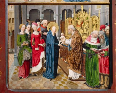 Prezentacja w świątyni, z Opowieści z życia Maryi (olej na panelu) autorstwa Master Aachen