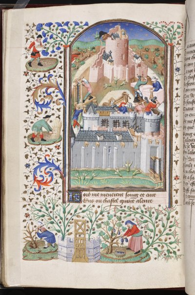 Zamek Pracy, z „La voie de Povreté ou de Richesse” (Droga ubóstwa lub bogactwa) Jacques Bruyant, c.1430-40 (welum) autorstwa Master Fastolf