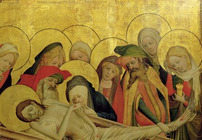Złożenie do grobu, tablica z ołtarza św. Tomasza z kościoła św. Jana w Hamburgu, rozpoczęta w 1424 (tempera und olej na tablicy) (detal z 144552) autorstwa Master Francke