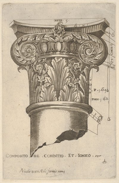 Kapitał kompozytowy z pomiarami, ca. 1537. autorstwa Master GA