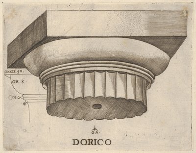 Kapitał dorycki z pomiarami, ca. 1537. autorstwa Master GA