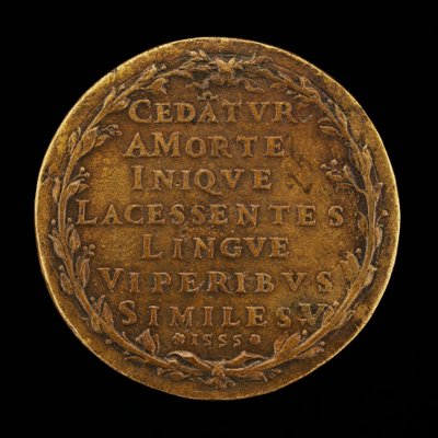 Napis w wieńcu laurowym [rewers], 1555. autorstwa Master I.A.V.F.