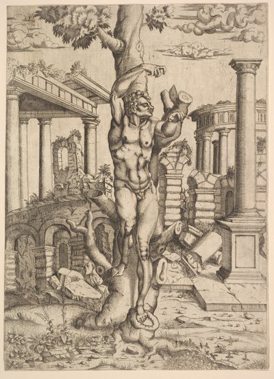 Człowiek przy drzewie, ok. godz. 1543-44. autorstwa Master IQV