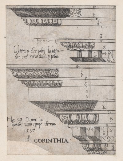 Lustro rzymskiej świetności: belkowanie korynckie, 1537., 1537. autorstwa Master PS