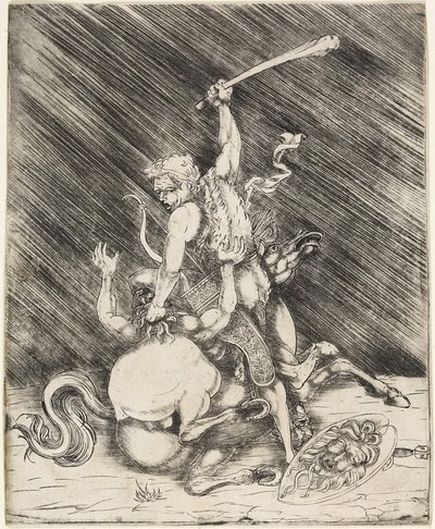 Hercules i Cacus, ok. 1505-1520 (trawienie suche igłowe) autorstwa Master of 1515