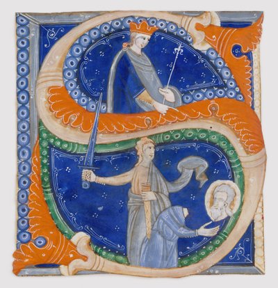 Iluminacja rękopisu ze ścięciem św. Pawła w inicjał..., wł., ca. 1278. autorstwa Master of Bagnacavallo