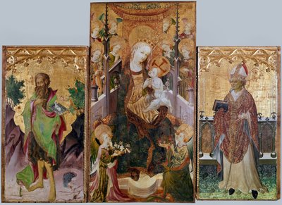 Dziewica z Dzieciątkiem, św. Jan Chrzciciel i św. Ambroży - Ołtarz trójdzielny, ok. 1430 autorstwa Master of Burgo de Osma
