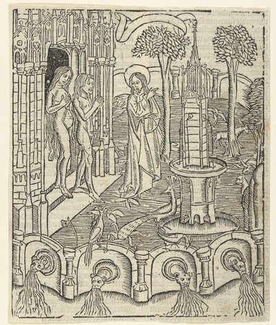 Bóg pokazuje Adamowi i Ewie Raj autorstwa Master of Delft (attributed to)