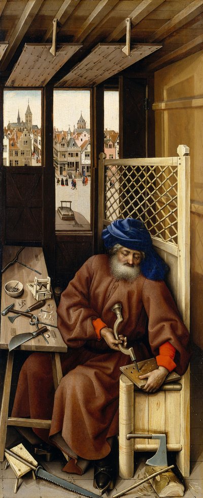 Tryptyk Zwiastowania (Ołtarz Merode), ok. 1427-32 (olej na dębie) autorstwa Master of Flémalle