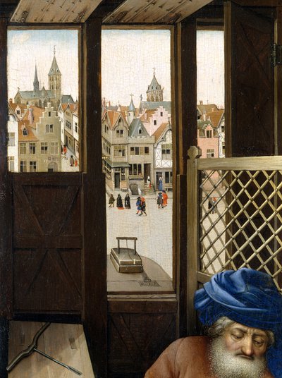 Tryptyk Zwiastowania (Ołtarz Merode), ok. 1427-32 (olej na dębie) autorstwa Master of Flémalle