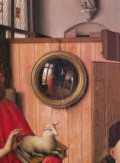 Św. Jan Chrzciciel i darczyńca, Heinrich von Werl, z Ołtarza Werl, detal lustra, ok. 1438 (zob. także 36923) autorstwa Master of Flémalle