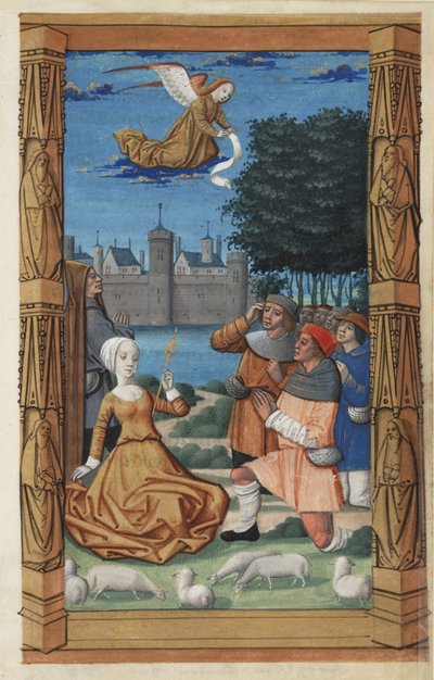 Zwiastowanie pasterzom, z Księgi Godzin, ok. 1485 autorstwa Master of Guillaume Lambert