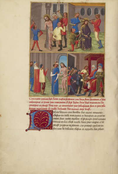 Biczowanie; Koronowanie cierniem; Szydzenie z Chrystusa; Umycie rąk przez Piłata autorstwa Master of Guillaume Lambert