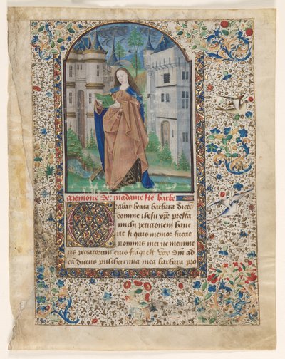 Kartka z Księgi Godzin: Św. Barbara (2 z 2 wyciętych kartek) autorstwa Master of Jacques de Luxembourg