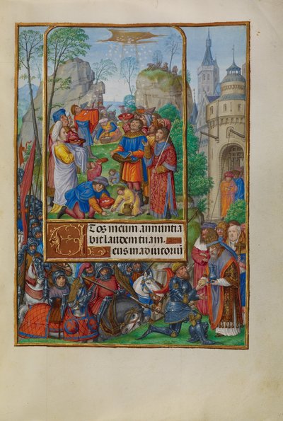 Izraelici zbierają mannę z nieba autorstwa Master of James IV of Scotland