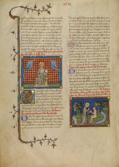 Dzień odpoczynku: Pan na tronie; Bóg i Adam w Ogrodzie autorstwa Master of Jean de Mandeville