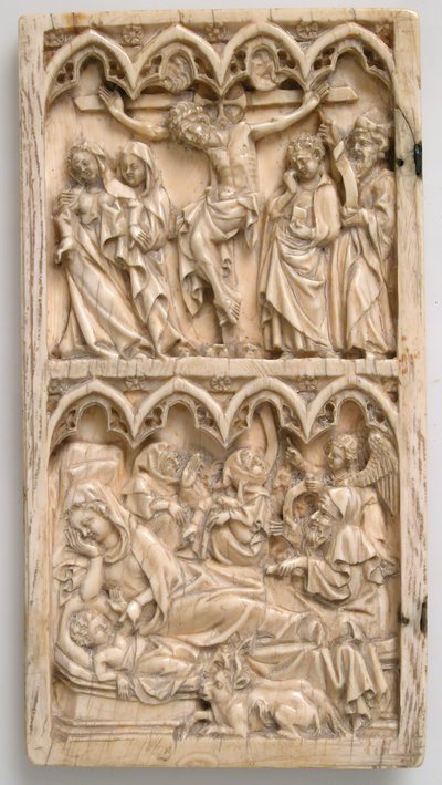 Liść z dyptyku z Ukrzyżowaniem i Narodzenia, niem., ok. 1900 r. 1375-1400. autorstwa Master of Kremsmunster