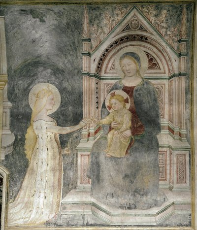 Duchowe małżeństwo Chrystusa ze św. Marią Magdaleną, szczegół. (ok. 1377, Fresk umieszczony na płótnie) autorstwa Master of Mocchirolo