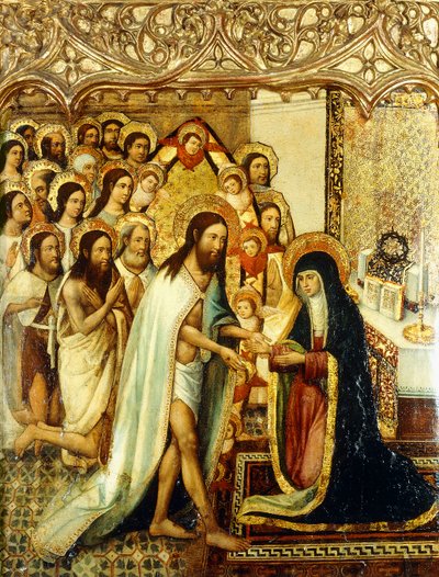 Chrystus przedstawiający odkupionych Starego Testamentu swojej Matce, autorstwa Master of Perea
