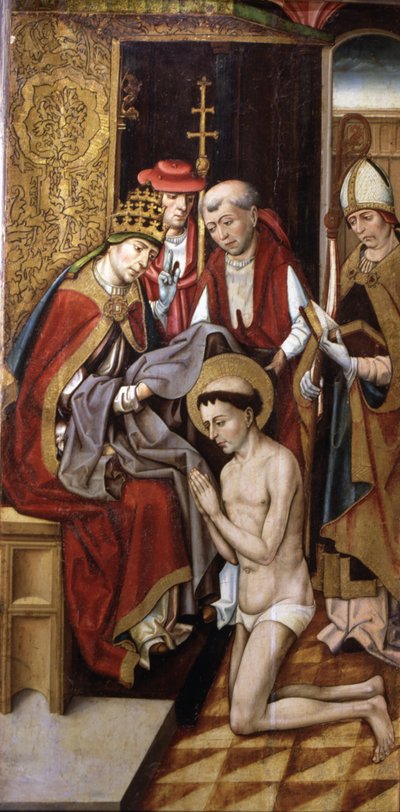 Św. Franciszek obdarzony Habitem przez papieża Innocentego III (olej na panelu) autorstwa Master of Portillo
