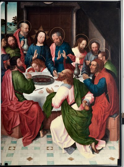La cene (Ostatnia wieczerza) Obraz mistrza San Giovanni evangelista (św. Jan Ewangelista) (koniec XV w.) Dim 120x90 cm Genes, Musei di Strada Nuova (ex Palazzo Bianco) nr inw PB 156 autorstwa Master of Saint John Evangelist