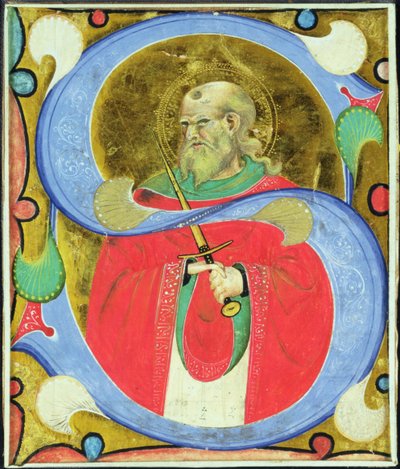 Historiowany inicjał "S" przedstawiający św. Juliana autorstwa Master of San Michele of Murano