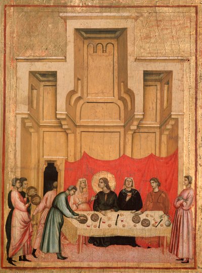 Św. Cecylia i historia jej życia Szczegół: uczta weselna Cecylii i Waleriana - ołtarz, ok. 1290-1320 autorstwa Master of St. Cecilia