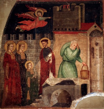 Święta Faustyna i Wyzwolenie znajdują schronienie w domu w Como (fragment) (Fresco autorstwa Master of St Margaret