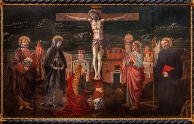 Chrystus Ukrzyżowany wśród św. Piotra, Dziewicy, Marii Magdaleny, św. Jana Apostoła i św. Benedykta autorstwa Master of St. Peter in Vicenza