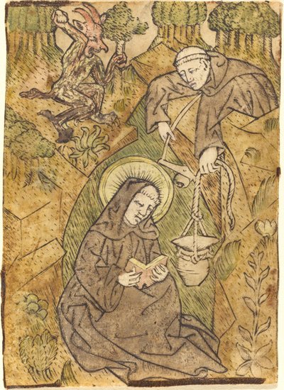 Św. Benedykt i mnich Romanus autorstwa Master of St. Wolfgang