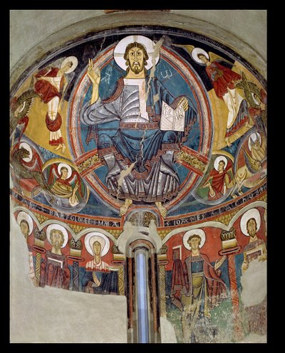 Chrystus w majestacie w otoczeniu serafinów i symboli Ewangelistów, fresk absydy z San Climente in Taull (Tahull) Catalonia, ok.1123 (fresk) autorstwa Master of Tahull