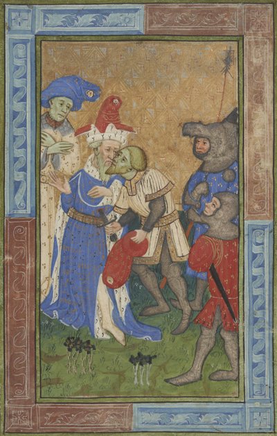 Scena zabójstwa Ms B.11.7, ok. 1420 (tempera, srebrna i złota farba na pergaminie) autorstwa Master of Trinity College