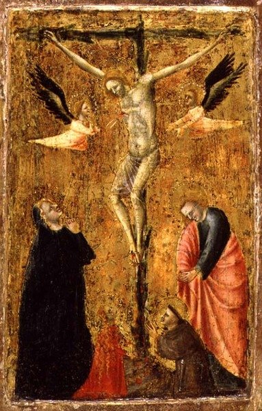 PD.8-1955 Ukrzyżowanie z Dziewicą i SS. Jan Ewangelista, Franciszek z Asyżu i Maria Magdalena, c.1345 (tempera na panelu) autorstwa Master of Verrucchio