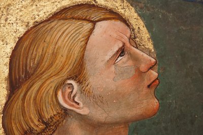 "Zielone Świątki", Detal z modlącym się świętym, ok. 1420 (fresk) autorstwa Master of Vignola
