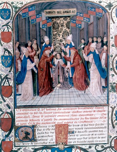 Koronacja Henryka V Anglii, ilustracja z „Chronicles of England” Jeana de Wavrin (welin) autorstwa Master of Wavrin