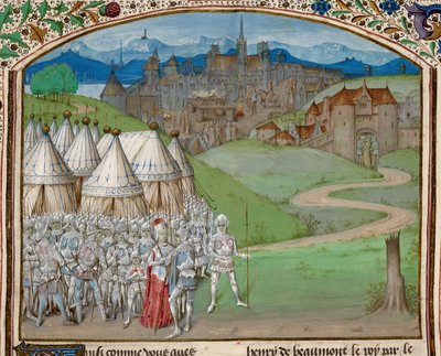 Royal 15 E. IV f.316v Królowa Izabela i jej armia z ćwiartowaniem ciała Hugona le Despensera w tle, ilustracja z „Chroniques d
