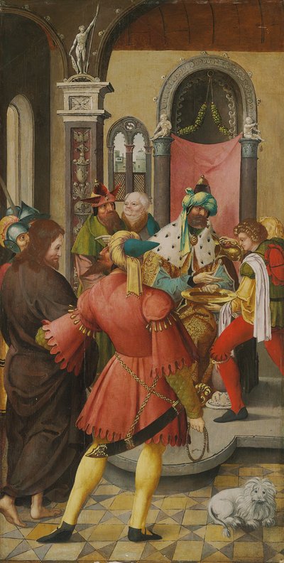 Skrzydło ołtarza: Chrystus przed Piłatem autorstwa Master of the Antwerp Adoration