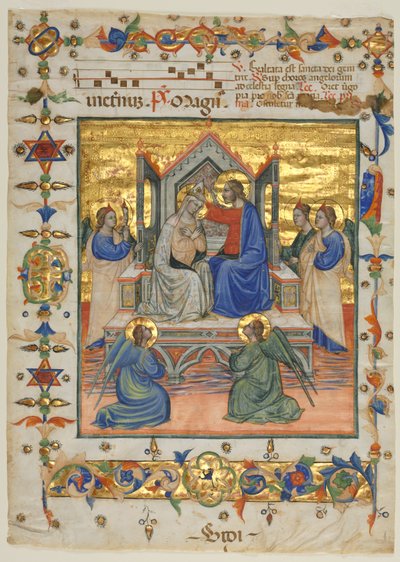 Kartka z antyfonarza: Koronacja Matki Boskiej, XV wieku. autorstwa Master of the Beffi Triptych