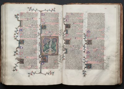 Mszał Gotha: Fol. 117v, Św. Piotr przywiązany do góry nogami do krzyża, c. 1375. autorstwa Master of the Boqueteaux