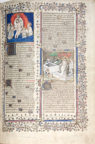 Mszał Gotha: Fol. 1r, Trójca Święta i Zmartwychwstanie, rozdz. 1375. autorstwa Master of the Boqueteaux